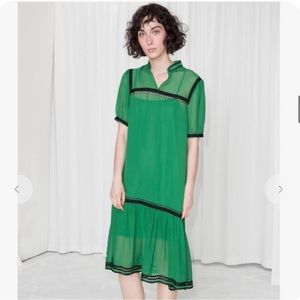 & Other Stories Stockholm Atelier Ribbon Trim Drop Waist Sheer Midi Dress